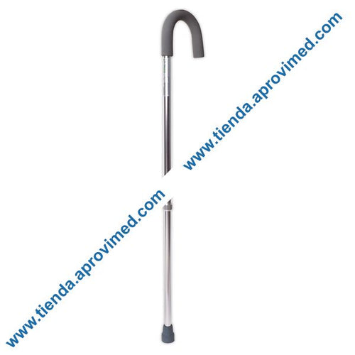 Bastón de aluminio con mango curvo para apoyo al caminar
