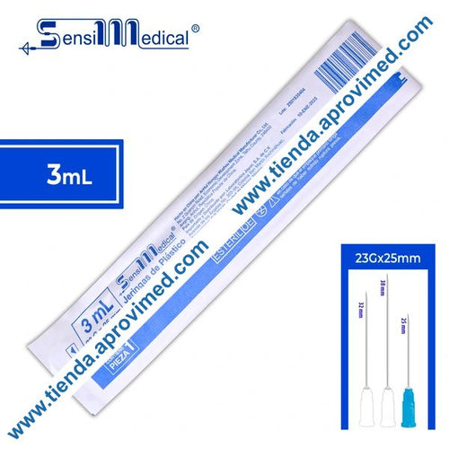 Jeringa hipodérmica desechable de 3 ml con aguja de 23G — 1 pieza