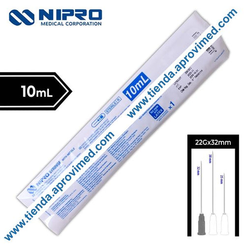 Jeringa hipodérmica desechable 10 ml con aguja 22G