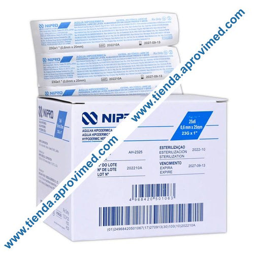 Agujas hipodérmicas desechables 23G de acero inoxidable — Caja 100 pzas