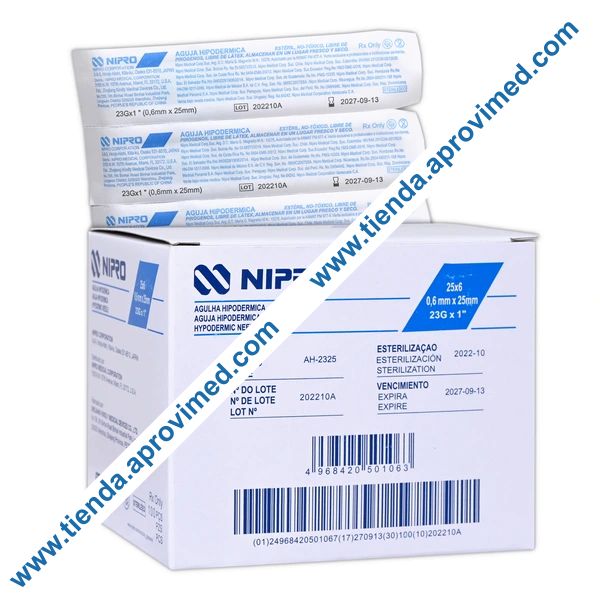 Agujas hipodérmicas desechables 23G de acero inoxidable — Caja 100 pzas