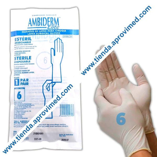 Guantes de látex estériles para cirugía — Talla 6, par