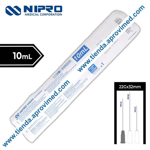 Jeringa hipodérmica de 10 ml con aguja 22G — 1 pieza