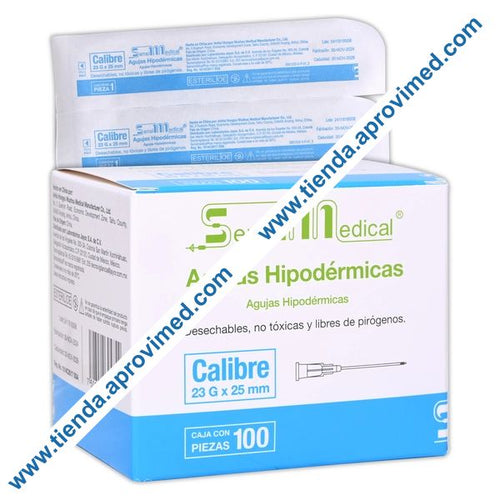 Aguja hipodérmica desechable de 23G x 25mm — Caja 100 pzas