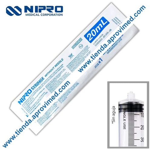 Jeringa sin aguja de 20 ml con sistema Luer Lock