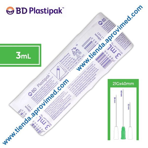 Jeringa hipodérmica de 3 ml con aguja de 21G — 1 pieza