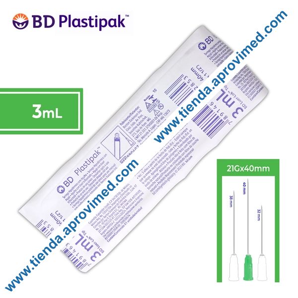 Jeringa hipodérmica de 3 ml con aguja de 21G — 1 pieza