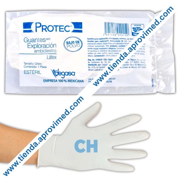 Guantes de látex estériles para exploración — Paquete 1 pza