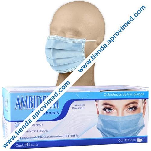 Cubrebocas quirúrgico azul desechable para adultos — Caja 50 pzs