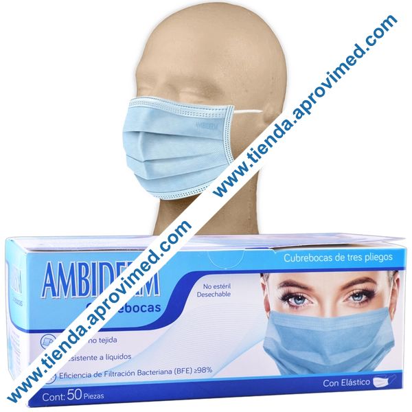 Cubrebocas quirúrgico azul desechable para adultos — Caja 50 pzs