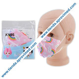 Cubrebocas infantil KN95 en color rosa con figuras — Bolsa 1 pza