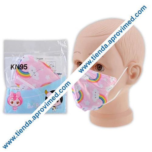 Cubrebocas infantil KN95 en color rosa con figuras — Bolsa 1 pza
