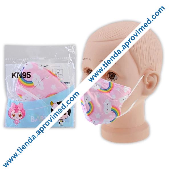 Cubrebocas infantil KN95 en color rosa con figuras — Bolsa 1 pza
