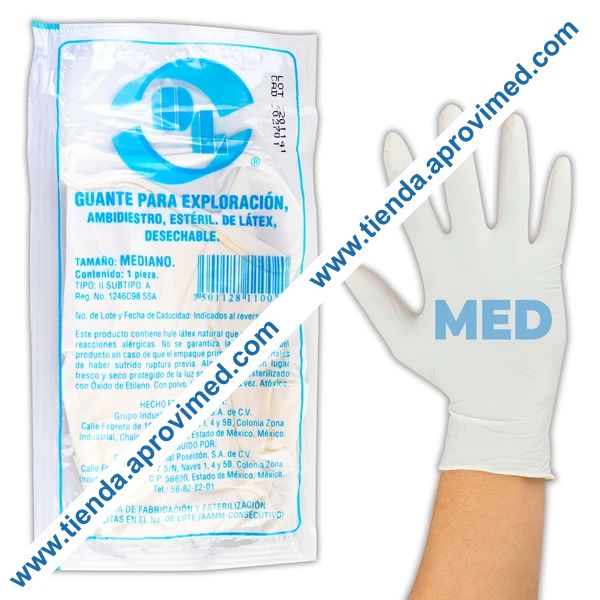 Guantes de látex estériles para exploración — Paquete 1 pieza