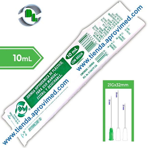 Jeringa desechable con aguja 21G — 10 ml
