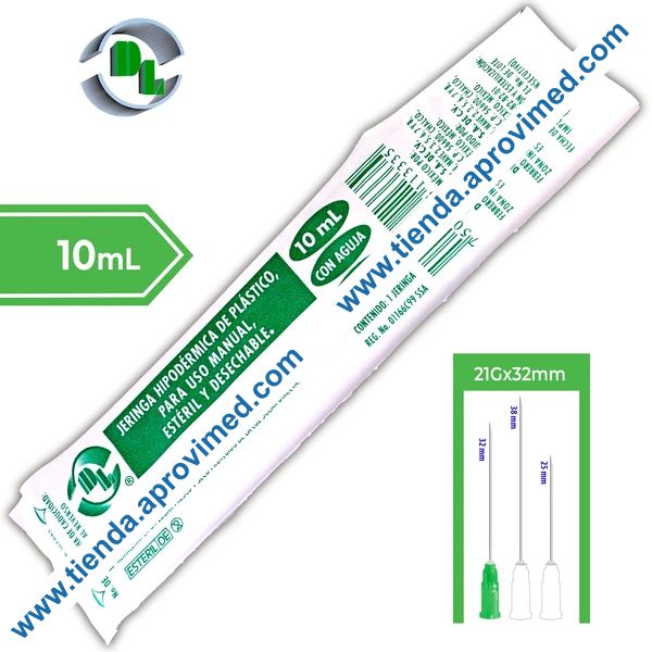 Jeringa desechable con aguja 21G — 10 ml