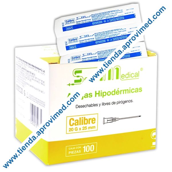 Agujas hipodérmicas desechables 20G de SensiMedical — Caja 100 pzas