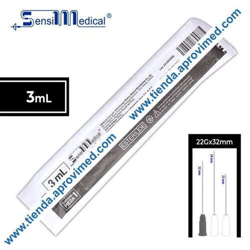 Jeringa hipodérmica de 3 ml con aguja 22G — 1 pieza
