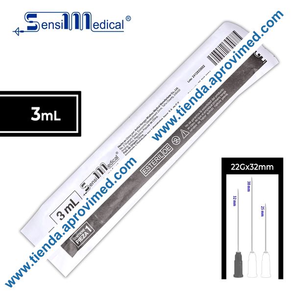 Jeringa hipodérmica de 3 ml con aguja 22G — 1 pieza