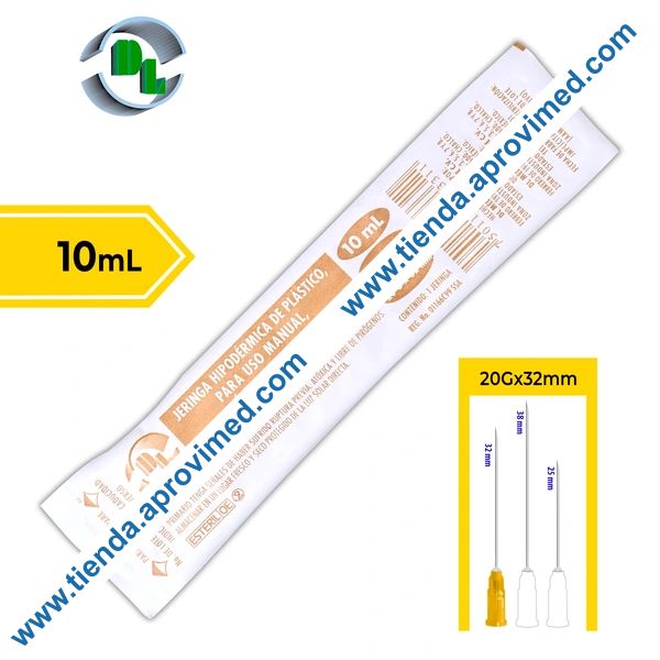 Jeringa hipodérmica con aguja 20G de 10 ml — 1 pieza
