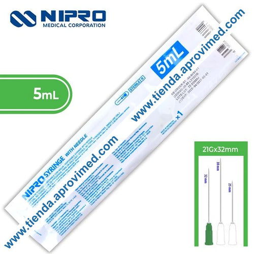 Jeringa hipodérmica desechable de 5 ml con aguja verde