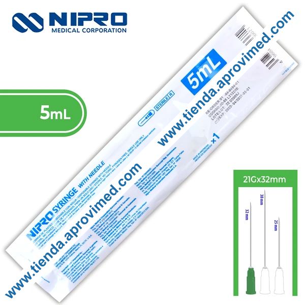 Jeringa hipodérmica desechable de 5 ml con aguja verde