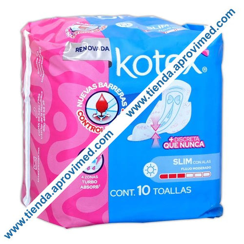 Toallas femeninas ultradelgadas Kotex con alas — Paquete 10 pzas