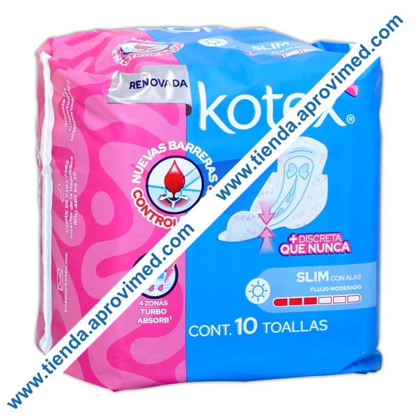 Toallas femeninas ultradelgadas Kotex con alas — Paquete 10 pzas