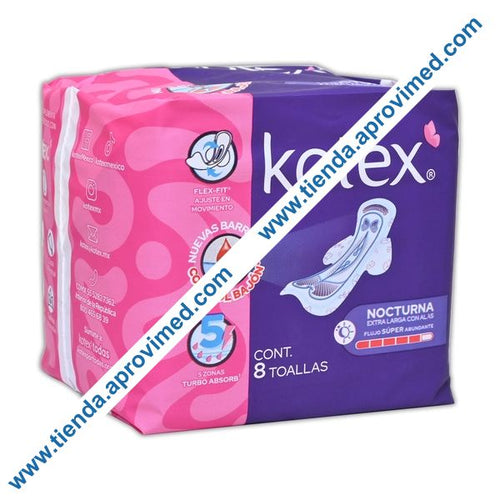 Toallas femeninas nocturnas Kotex con alas — Paquete 8 piezas