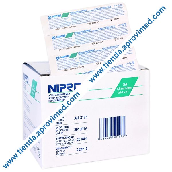 Aguja hipodérmica desechable de 21G — Caja con 100 piezas