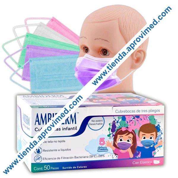 Cubrebocas quirúrgico infantil de 3 pliegues — Paquete de 50 pzs