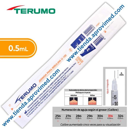 Jeringa de insulina con aguja integrada 0.5 ml