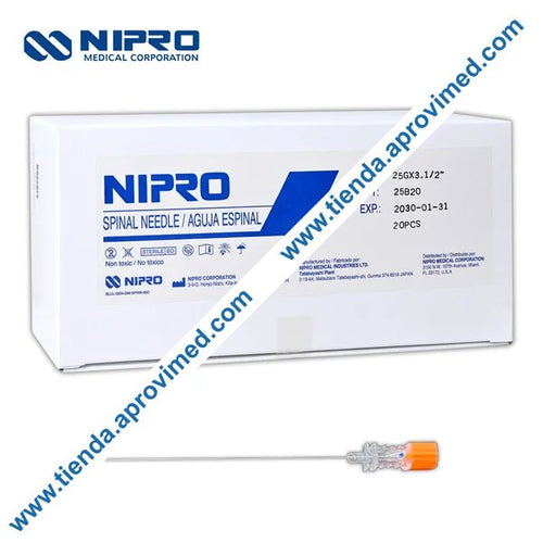 Aguja espinal atraumática Nipro 25G x 90 mm — Caja 20 pzas