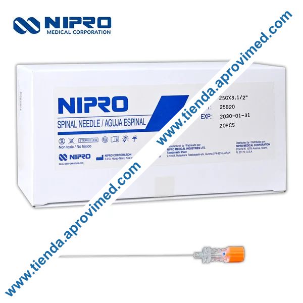 Aguja espinal atraumática Nipro 25G x 90 mm — Caja 20 pzas