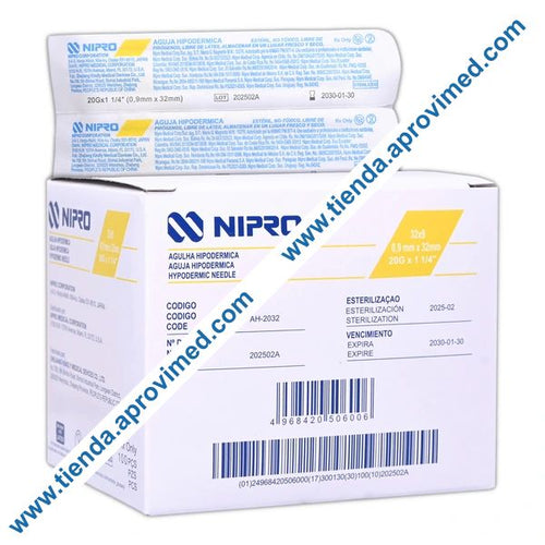 Aguja hipodérmica de 20G Nipro para inyección y aspiración — Caja con 100 pzas