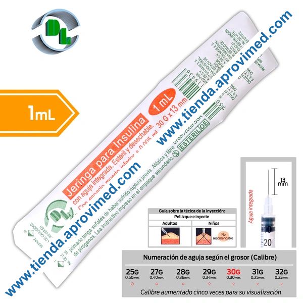 Jeringa desechable para insulina con aguja integrada — 1 ml