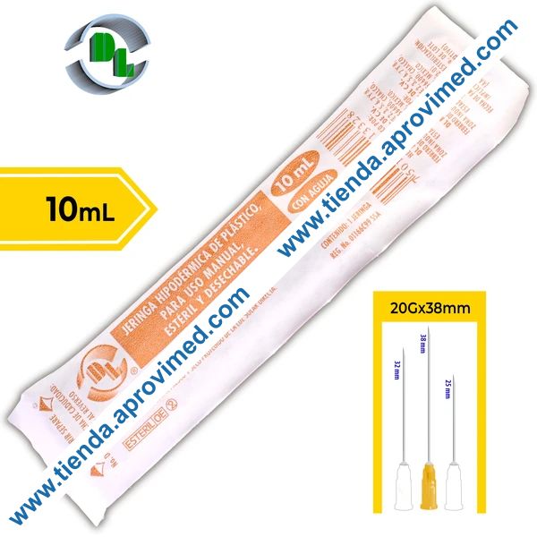 Jeringa hipodérmica desechable de 10 ml con aguja 20G