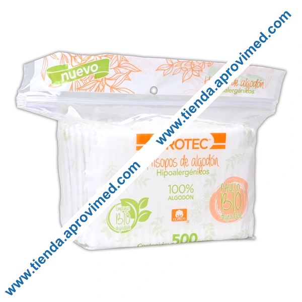 Hisopos de algodón biodegradables para limpieza y cuidado personal — Bolsa 500 pzas