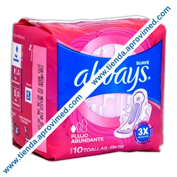 Toallas femeninas con alas Suave para flujo abundante — Paquete 10 pzas