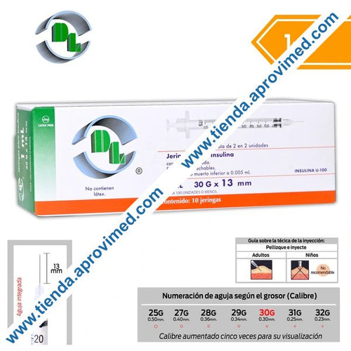 Jeringa de insulina con aguja integrada 1 ml para inyección precisa