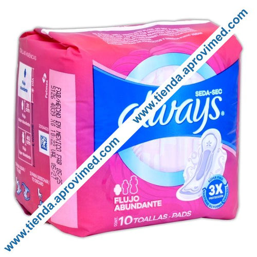Toallas femeninas con alas Always Protección Total Seca — Paquete 10 pzas