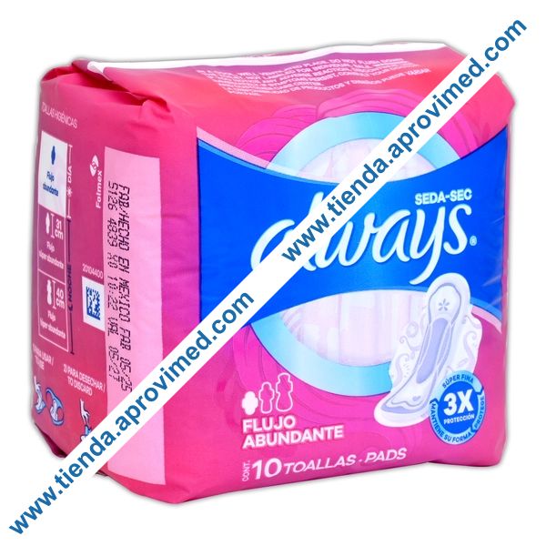 Toallas femeninas con alas Always Protección Total Seca — Paquete 10 pzas