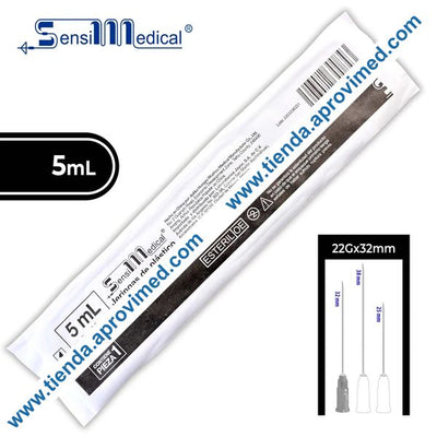 Jeringa hipodérmica desechable de 5 ml con aguja 22G