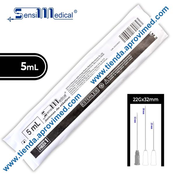 Jeringa hipodérmica desechable de 5 ml con aguja 22G