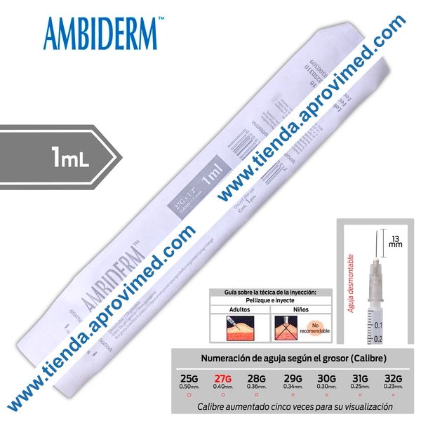 Jeringa de tuberculina desechable con aguja desmontable — 1 ml