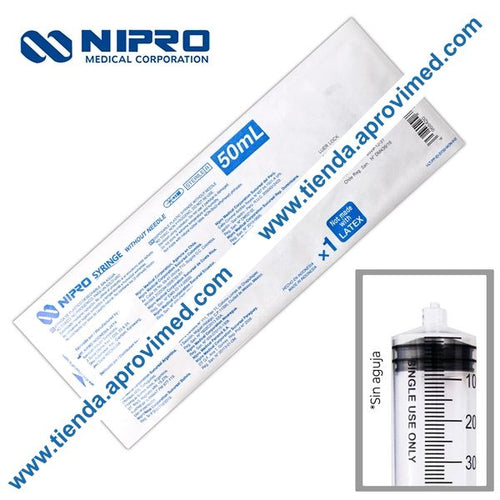 Jeringa sin aguja Luer Lock 50 ml para inyección y aspiración de fluidos