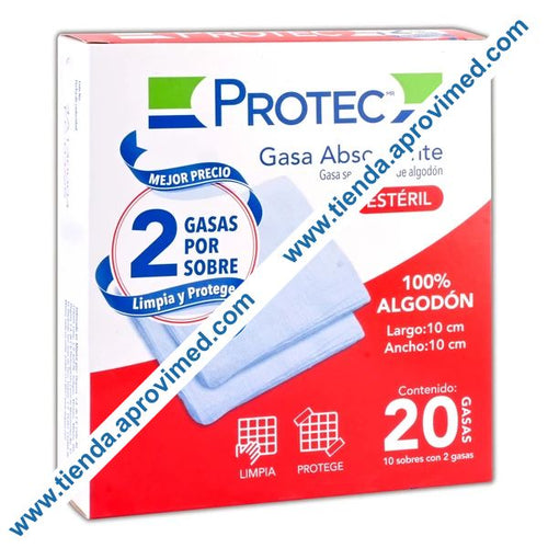 Gasa estéril absorbente 10x10 cm — Paquete de 20 piezas