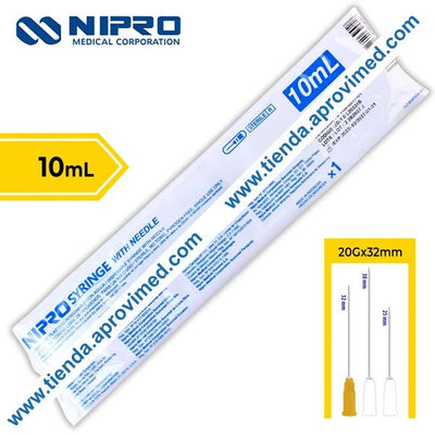 Jeringa hipodérmica desechable de 10 ml con aguja 20G — 1 pieza