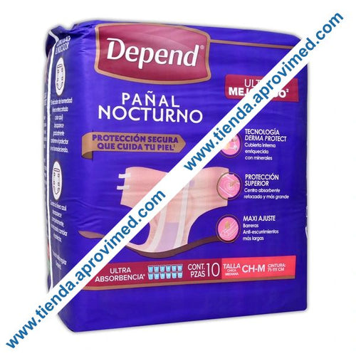Pañales desechables para adultos Depend Nocturno — Paquete 10 pzas