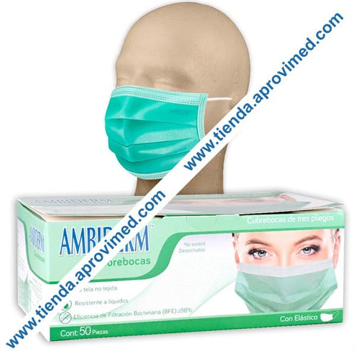 Cubrebocas quirúrgico plisado color verde — Caja 50 pzs